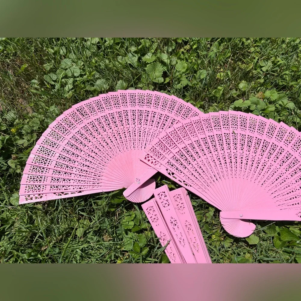 5 Pink Sandalwood Fans for Wedding Favors, Blush Pink Sandalwood Fans
